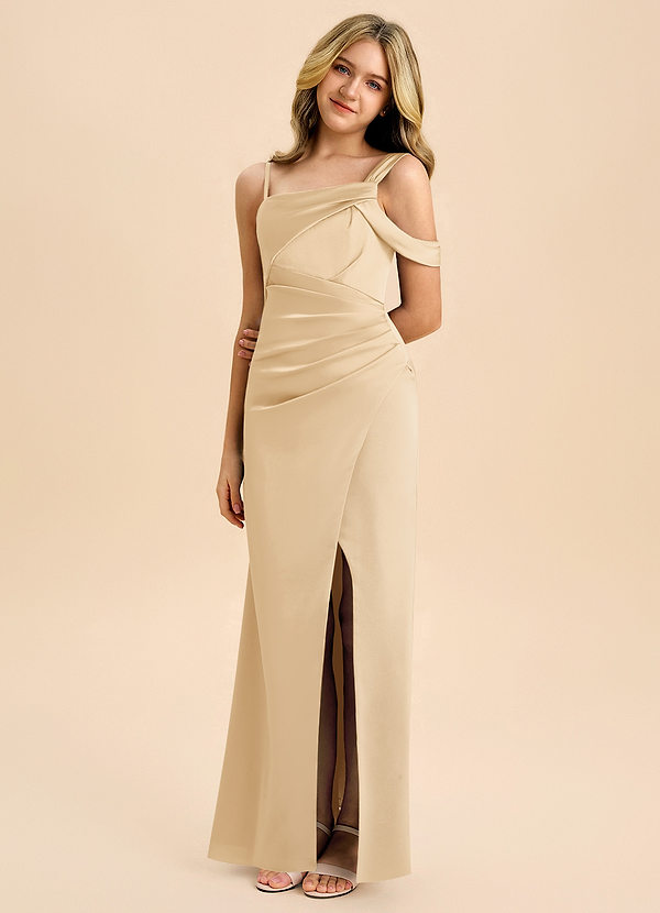 Azazie Wynter Junior Vestido de Oro de Satén Elástico con Plisado image1