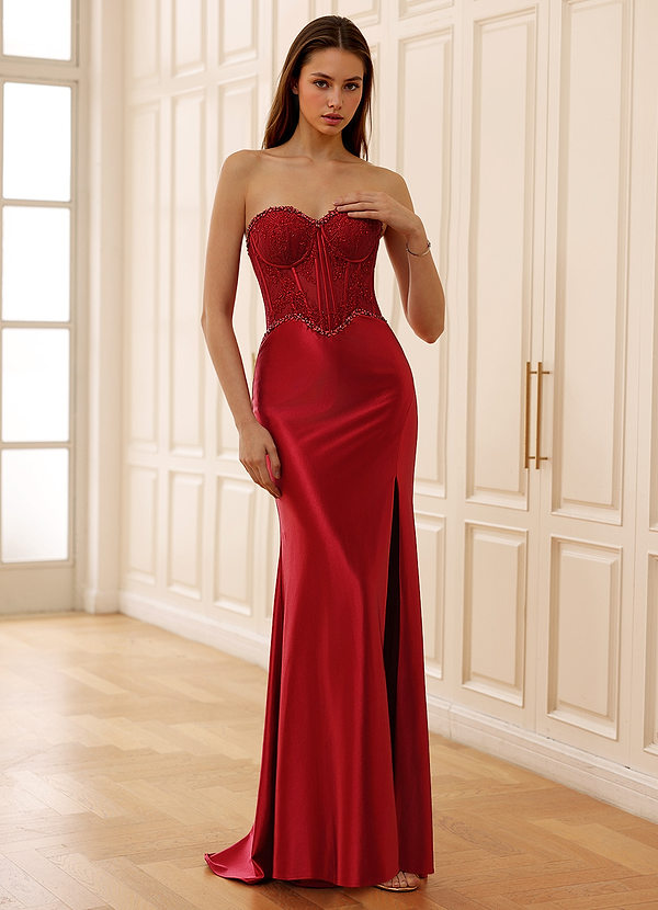 Arizona Rosso Abito da ballo in pizzo con strass e corsetto image1