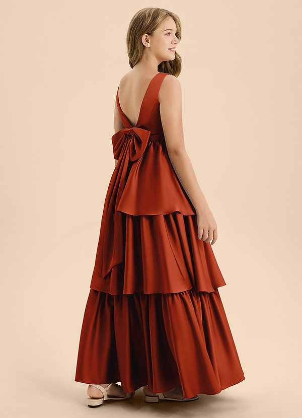 Azazie Meadowyn Junior Robe Trapèze en Satin extensible Arc Paprika image1