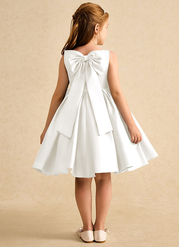 Azazie Jessie Flower Girl Dresses Ivory A-Line Bow Matte Satin Dress image1