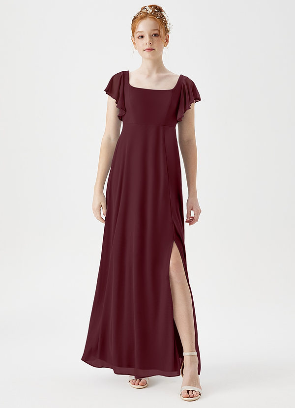 Azazie Bondi Junior A-Linie Seitliche Cut-Outs Gittergewebe Kleid Cabernetrot image1
