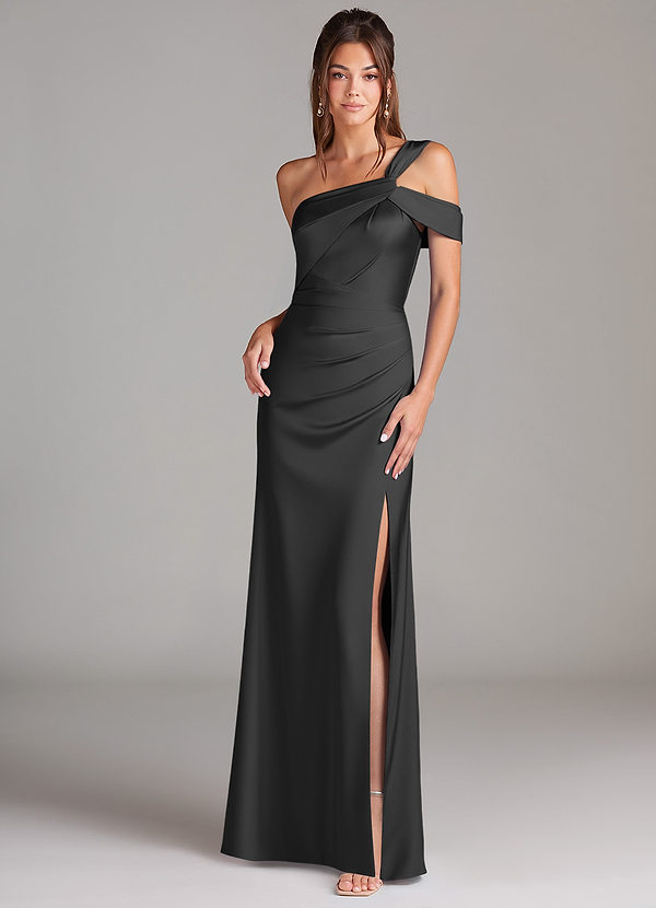 Azazie Wynter Vestido Invitada Boda Vestido de Negro de Satén Elástico de Corte Recto con Vestidos sin tirantes image1