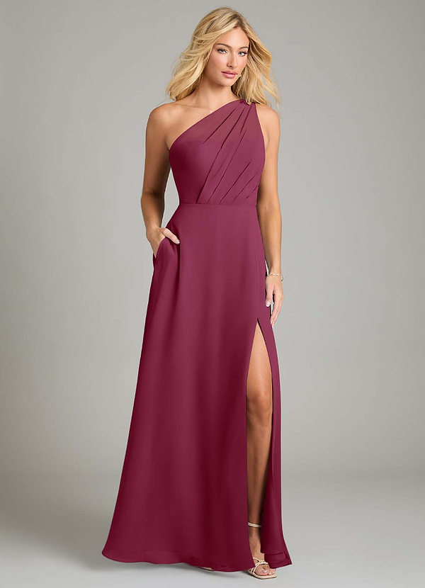 Azazie Phaedra Bridesmaid Dresses Mulberry A-Line One Shoulder Chiffon Dress image1