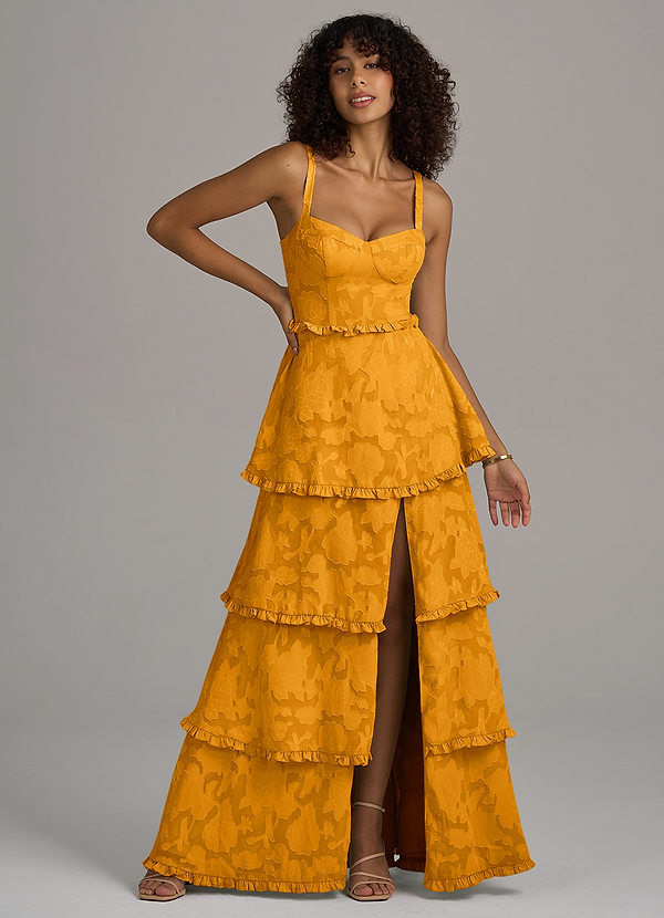 Azazie Romie Abiti da Damigella Abito A-Line in Burnout Floreale Corsetto Caramello image1