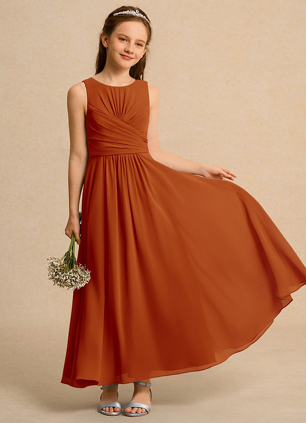 Azazie Ducky Junior Formal Vestidos de Niña de Flores Vestido de Pimenton de Gasa de Corte En A con Plisado image1