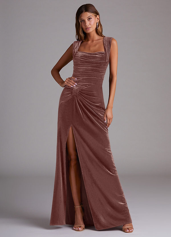 Azazie Genesis Robes Demoiselle d'honneur Robe Fourreau en velours Plissée Expresso image1