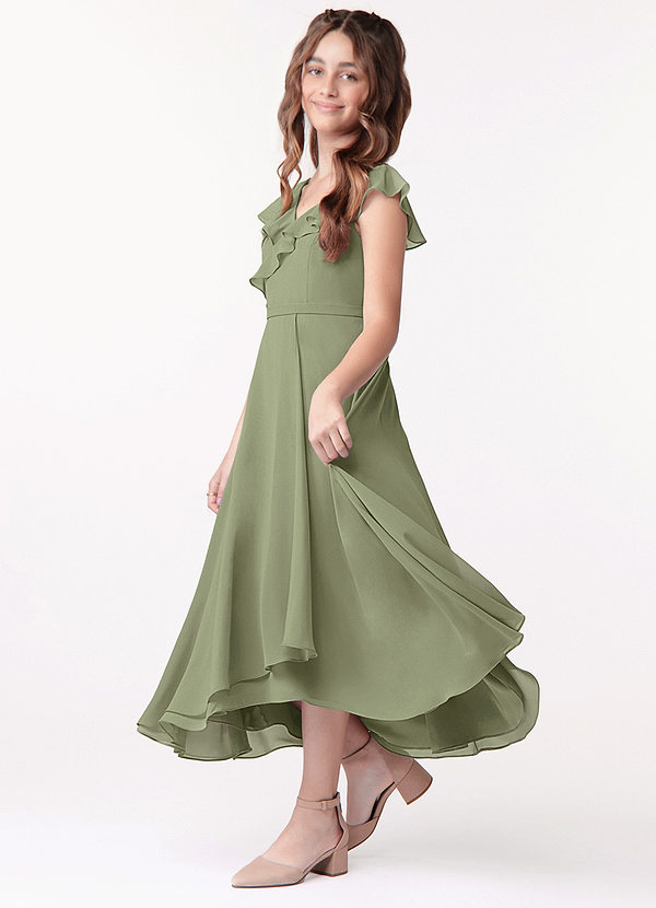 Azazie Posie Junior Pistachio A-Line Ruched Chiffon Dress image1
