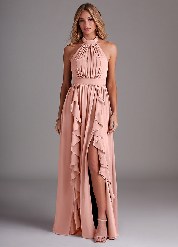 Azazie Avary Bridesmaid Dresses Rosette A-Line Pleated Chiffon Dress image1
