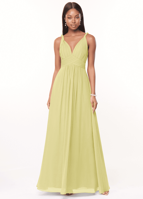Azazie Maren Bridesmaid Dresses Lemon Sorbet A-Line Pleated Chiffon Dress image1