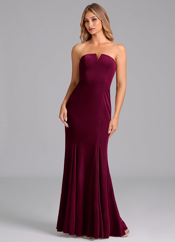 Azazie Yinnie Brautjungfernkleider Wandelbar Meerjungfrau-Linie Schulterfrei Samt Kleid Cabernetrot image1
