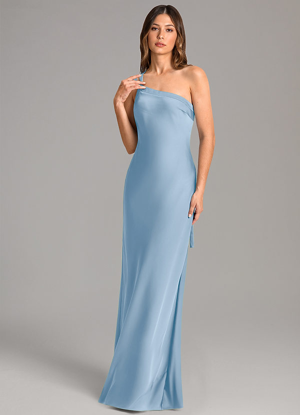 Azazie Monroe Bridesmaid Dresses Powder Blue Mermaid One Shoulder Stretch Satin Dress image1
