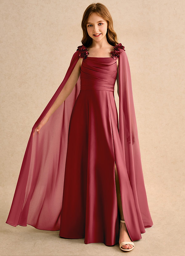 Azazie Rosita Girls Formal Blumenkinder Kleider A-Linie Plissee Matte Satin Kleid Granatapfelrot image1