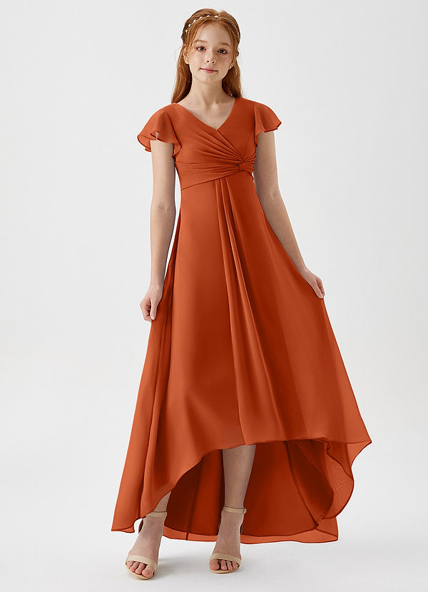 Azazie Breanne Junior Vestido de Naranja Quemada de Gasa de Corte En A image1