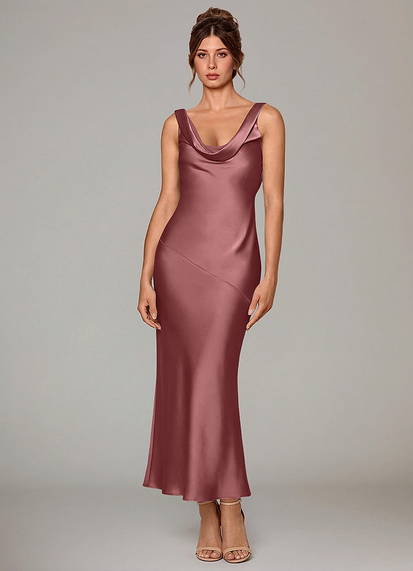 Azazie Rylina Robes Demoiselle d'honneur Robe Sirène en Satin extensible Plissée Améthyste image1