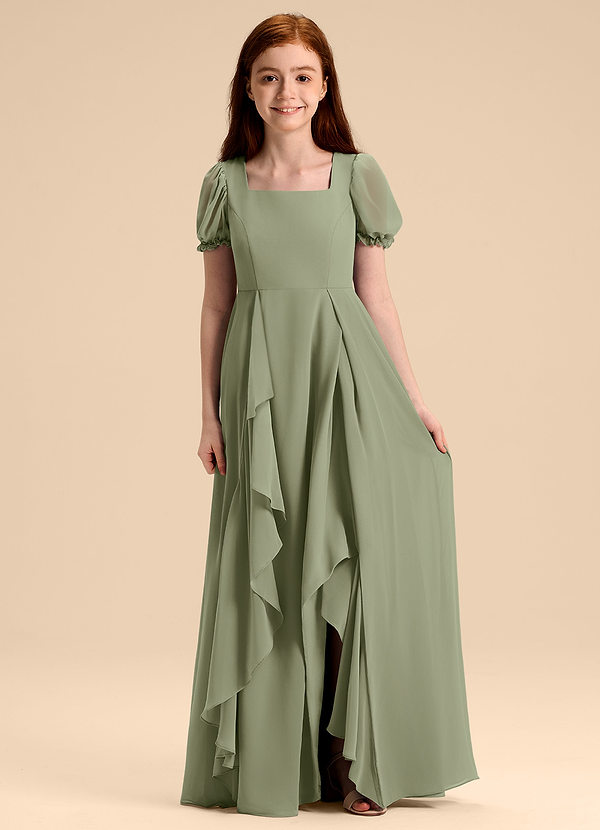 Azazie Priya Junior Pistachio A-Line Blouson Chiffon Dress image1