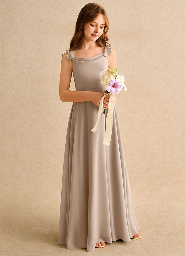 Azazie Puppy Girls Formal Flower Girl Dresses Taupe A-Line Pleated Chiffon Dress image1