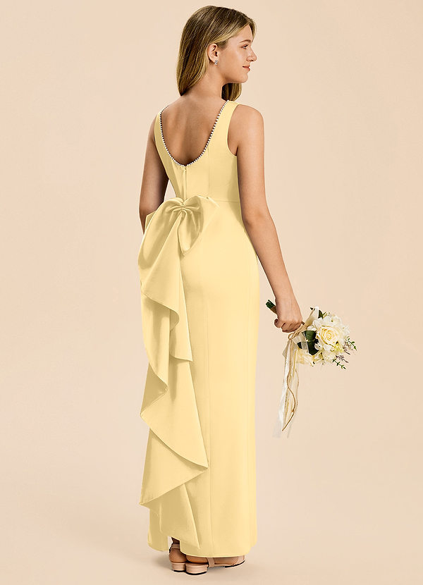 Azazie Emi Junior Robe Fourreau en Satin extensible Nœud Beurre image1