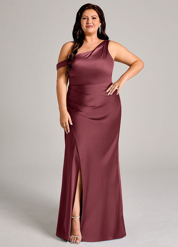 Azazie Madelyn Bridesmaid Dresses Merlot Mermaid One Shoulder Stretch Satin Convertible Dress image1