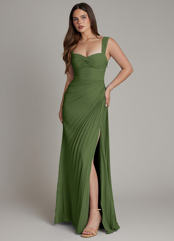 Azazie Amberly Robes de demoiselle d'honneur Robe Fourreau en Mousseline de soie Encolure en Forme de Cœur Olive image1