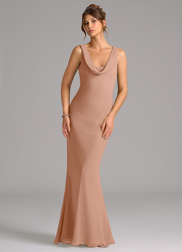 Azazie Rylina Bridesmaid Dresses Champagne Rose Mermaid Pleated Chiffon Dress image1