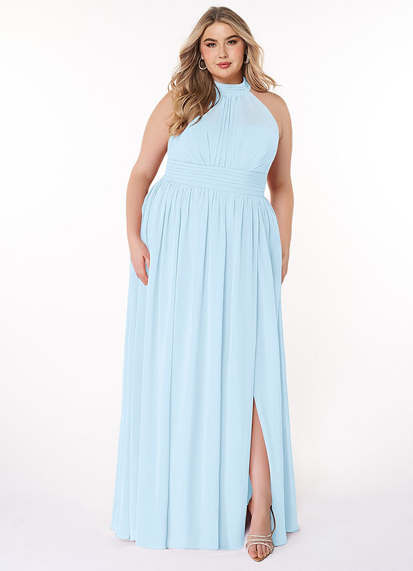 Azazie Iman Bridesmaid Dresses Sky Blue A-Line A-Line Ruched Chiffon Dress image1