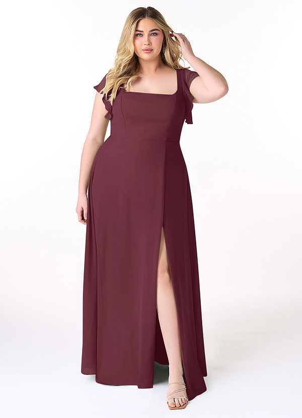 Azazie Bondi Bridesmaid Dresses Cabernet A-Line Ruffled Chiffon Dress image1