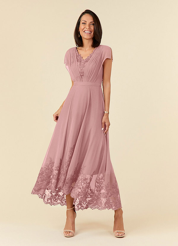 Azazie Palana Mother of the Brides Dresses Dusty Rose A-Line Lace Chiffon Dress image1
