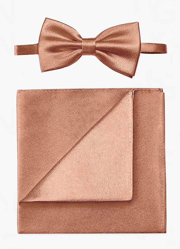 front Conjunto de pajarita y pañuelo de bolsillo de satén metalizado
