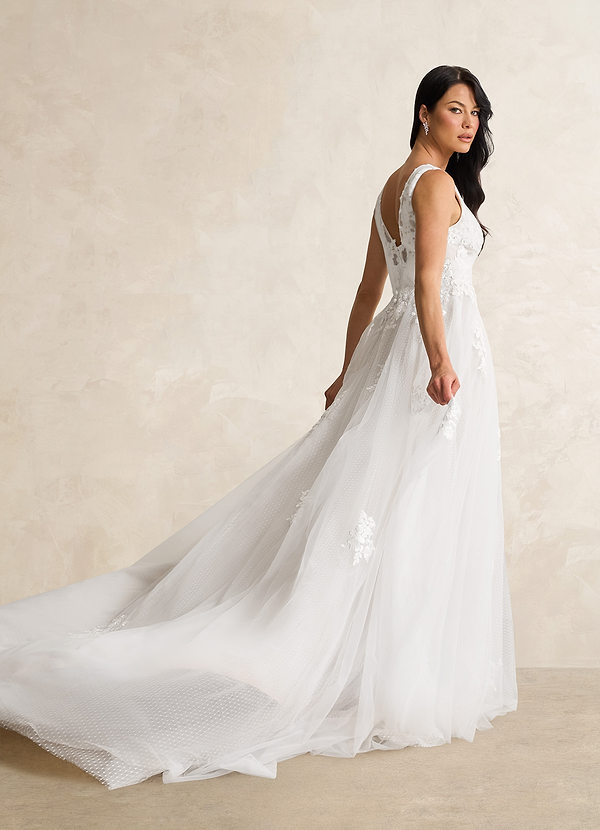Azazie Alemia Wedding Dresses Diamond White A-Line Lace Tulle Dress image1