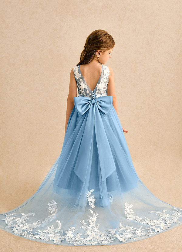 Azazie Mixie Vestidos de Niña de Flores Vestido de Azul Acero de Encaje de Corte Princesa image1