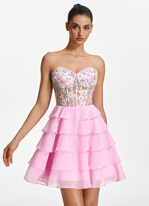 Luminabella Blush Pink 3D Floral Ruffles Mini Dress image1