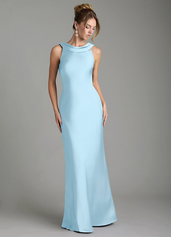 Azazie Aussie Bridesmaid Dresses Sky Blue Sheath Pleated Stretch Satin Dress image1