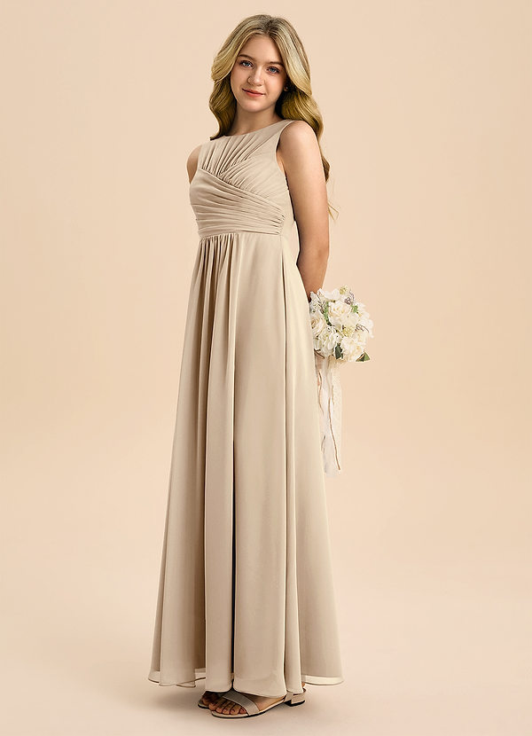 Azazie Skyla Junior Vestido de Champán de Gasa de Corte en A con Plisado image1