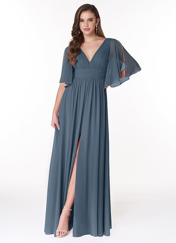 Azazie Temeka Bridesmaid Dresses Neptune A-Line Ruched Chiffon Dress image1