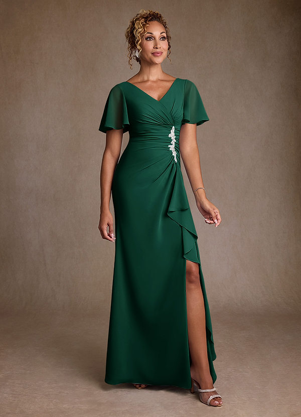 Azazie Suffolk Brautmutterkleider A-Linie Plissee Chiffon Kleid Smaragd image1