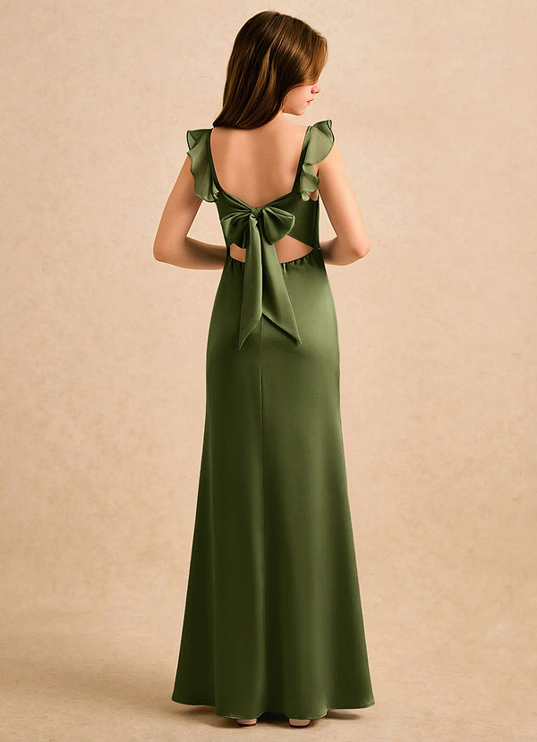 Azazie Novalie Girls Formal Flower Girl Dresses Olive Mermaid Bow Stretch Satin Dress image1