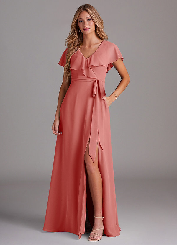 Azazie Lainey Abiti da Damigella Abito A-Line in Chiffon Con Tasche Rosa Antica image1