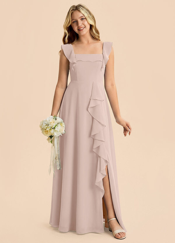 Azazie Nori Junior A-Linie Gestreift Chiffon Kleid Englisches Rosa image1