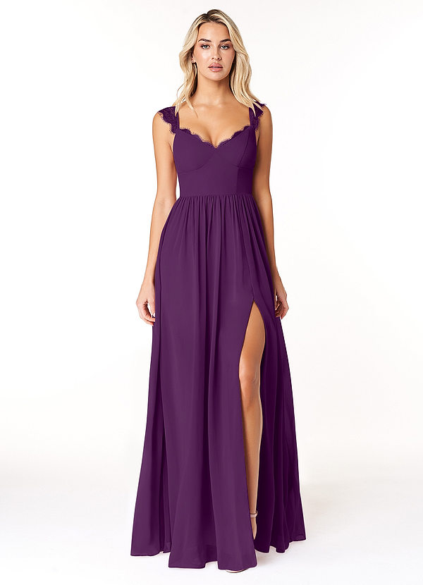 Azazie Cleobella Bridesmaid Dresses Grape A-Line Sweetheart Lace Chiffon Dress image1
