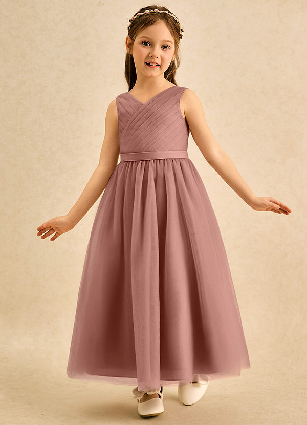 Azazie Lilium Flower Girl Dresses Cedar Rose A-Line Pleated Tulle Dress image1
