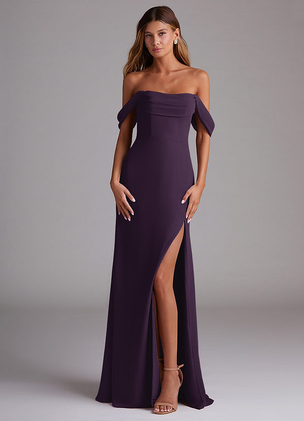 Azazie Saige Bridesmaid Dresses Plum A-Line Off the Shoulder Chiffon Convertible Dress image1