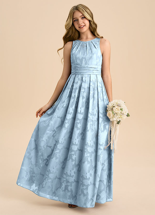 Azazie Bibiane Junior Sky Blue A-Line Pleated Floral Burnout Dress image1