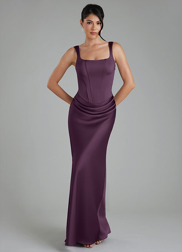 Azazie Etta Brautjungfernkleider Meerjungfrau-Linie Korsett Stretch-Satin Kleid Pflaume image1