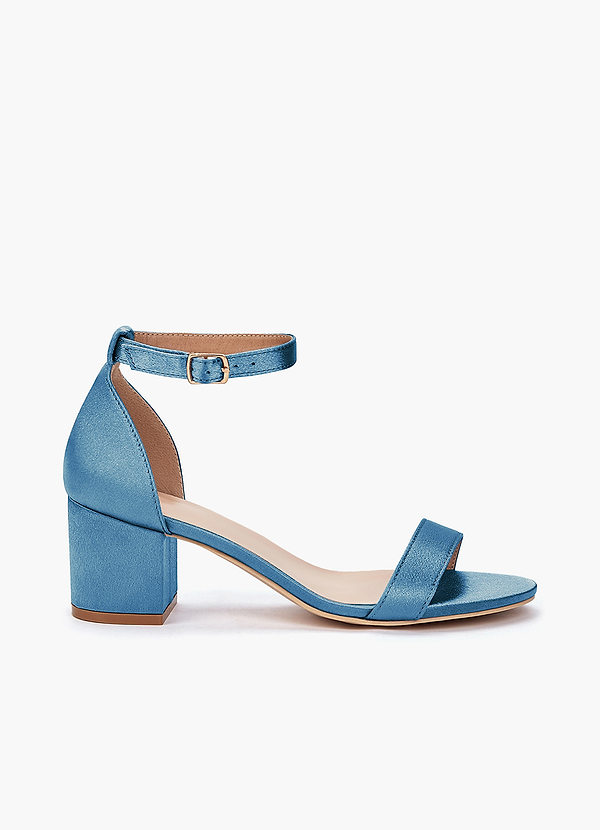 front Matching Color Metallic Satin One Strap Buckle Block Heel Sandals