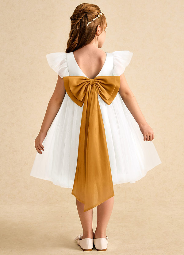 Azazie Munchkin Abiti da Ragazza di Fiori Abito A-Line in Tulle Fiocco Avorio Caramello image1
