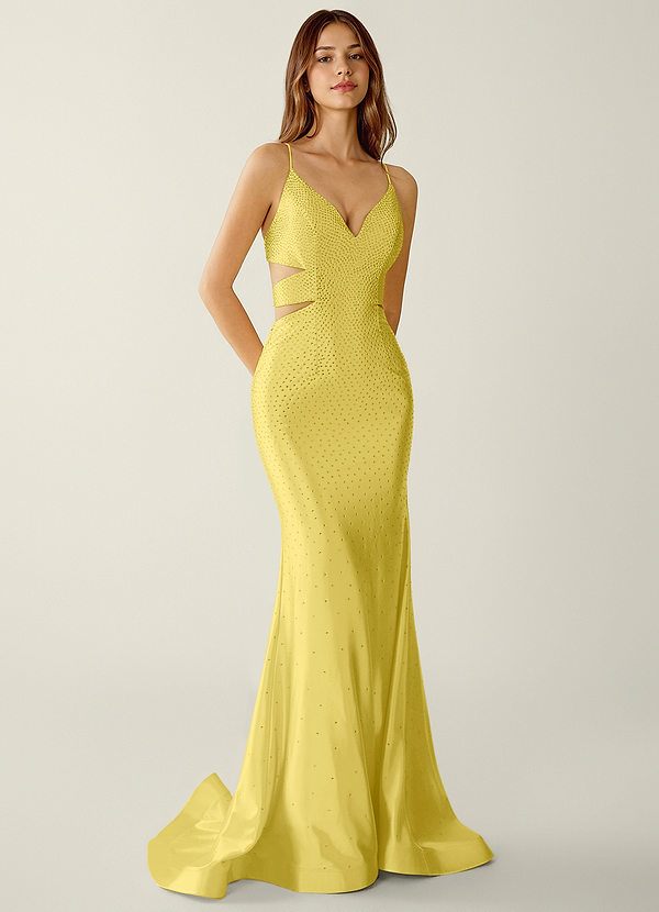 Lumina Sorbet Cytrynowy Gorsetowa sukienka na studniówkę z dekoltem w serek i cyrkoniami image1