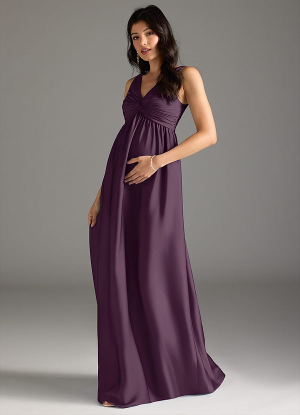 Azazie Yetta Maternity Bridesmaid Dresses A-Line Pleated Stretch Satin Floor-Length Dress image1