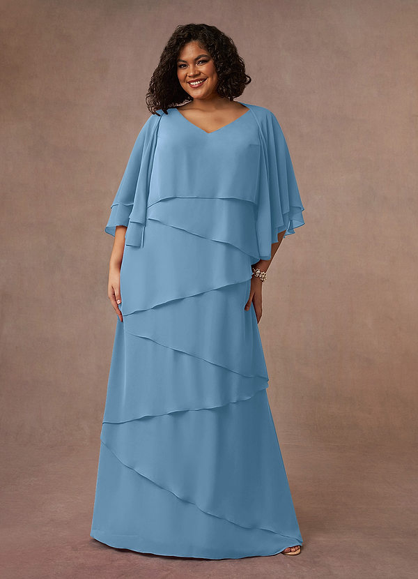 Azazie OHara Mother of the Brides Dresses Steel Blue A-Line V-Neck Chiffon Dress image1