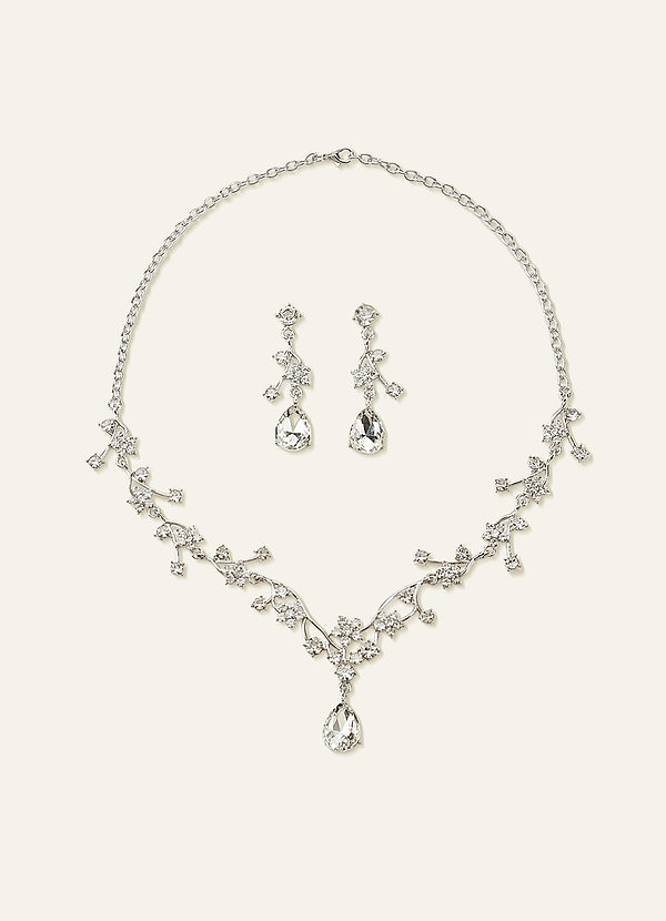 front Crystal Rhinestone Necklace and Earrings Set