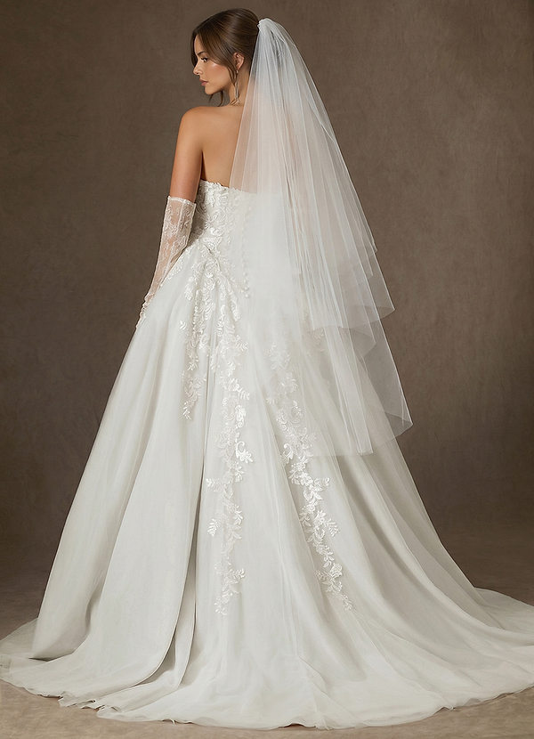 front Simple Two-Tier Fingertip Drop Wedding Veil with Blusher